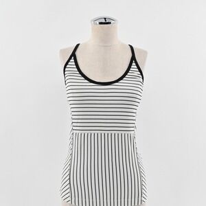 DEREK LAM 10C Womens Madison Ave Tank Top Size S ATHLETA White Black‎ Stripe Gym